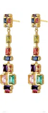 LIV OLIVER 18K GOLD CHANDELIER MULTI EMERALD CUT DROP EARRINGS