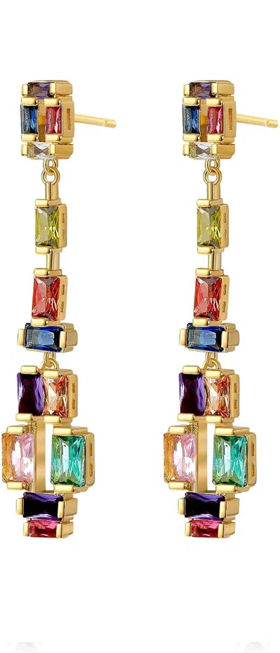 Liv Oliver 18k Gold Chandelier Multi Emerald Cut Drop Earrings