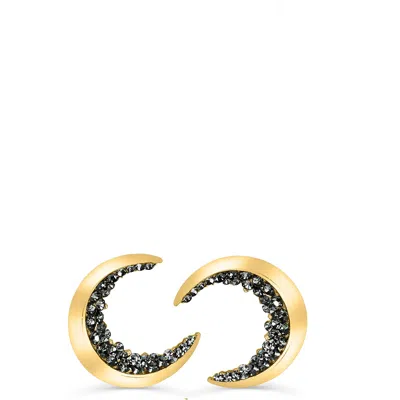Liv Oliver 18k Gold Crescent Black Stud Earrings