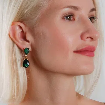 Liv Oliver 18k Gold Double Green Pear Drop Earrings In Silver