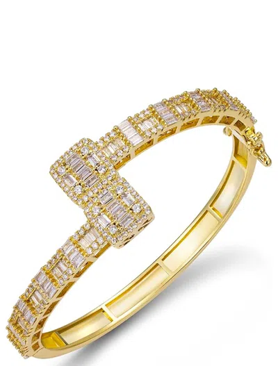 Liv Oliver 18k Gold Embellished Love Cuff Bangle In Silver