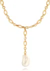 Liv Oliver 18k Gold Fancy Link Baroque Pearl Drop Necklace In Gold