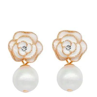 Liv Oliver 18k Gold Flower Pearl Drop Earrings In Silver