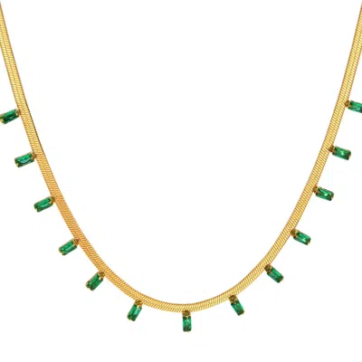 Liv Oliver 18k Gold Green Emerald Cut Charm Gold Necklace