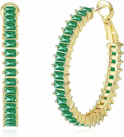 Liv Oliver 18k Gold Green Emerald Cut Hoop Earrings