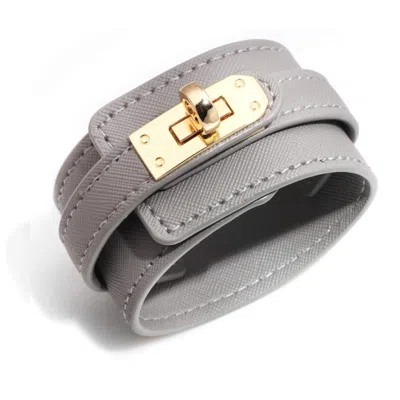 Liv Oliver 18k Gold Grey Leather Bracelet In Silver