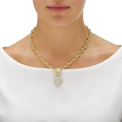 Liv Oliver 18k Gold Heart Charm Embellished Necklace In Pink