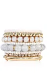 Liv Oliver 18k Gold Multi Gemstone White Crystal Bracelet Set In Silver