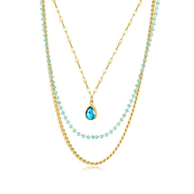 Liv Oliver 18k Gold Multi Layer Blue Necklace