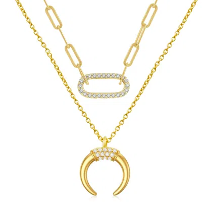 Liv Oliver 18k Gold Multi Layer Embellished Necklace