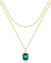 Liv Oliver 18k Gold Multi Layer Emerald Cut Green Necklace In Gold