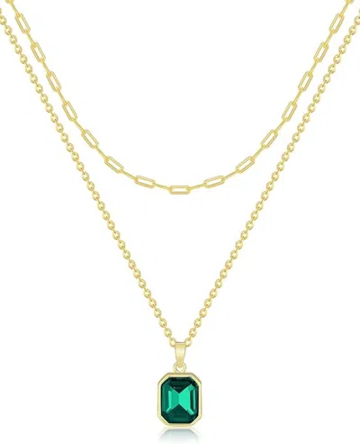 Liv Oliver 18k Gold Multi Layer Emerald Cut Green Necklace