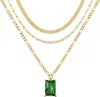 Liv Oliver 18k Gold Multi Layer Emerald Cut Green Necklace In Green