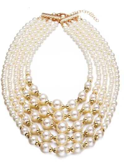Liv Oliver 18k Gold Multi Layer Pearl Necklace In Silver
