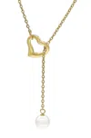 Liv Oliver 18k Gold Open Heart Pearl Lariat Necklace In Silver