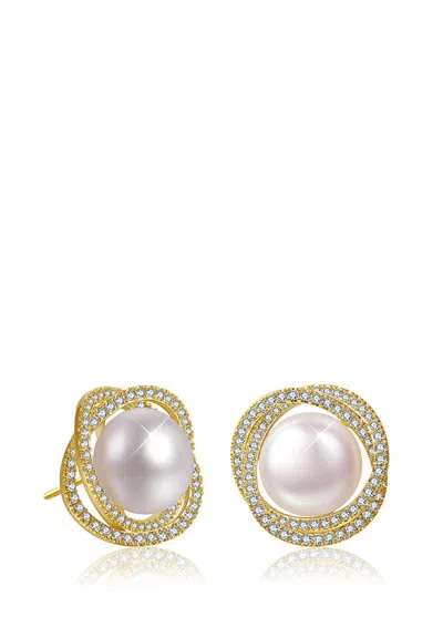 Liv Oliver 18k Gold Pearl & Cz Stud Earrings