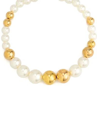 Liv Oliver 18k Gold Pearl And Polished Bold Necklace In Neutral