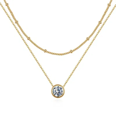 Liv Oliver 18k Gold Plated Cz Double Layer Necklace In Blue
