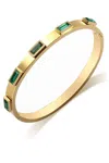 Liv Oliver 18k Gold Plated Green Station Bangle In Silver