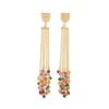Liv Oliver 18k Gold Plated Multi Color Long Tassel Earrings In Gold
