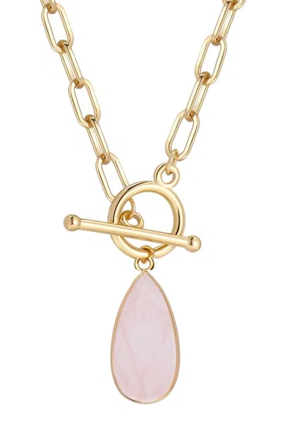 Liv Oliver 18k Gold Plated Rose Quartz Drop Necklace
