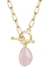 Shop Liv Oliver 18k Gold Plated Rose Quartz Geometric Drop Necklace In Pink