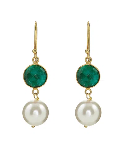 Liv Oliver 18k Gold Plated Ruby & Pearl Drop Earrings
