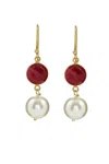 Shop Liv Oliver 18k Gold Plated Ruby & Pearl Drop Earrings In Pink