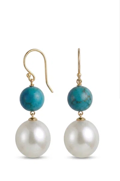Liv Oliver 18k Gold Plated Turquoise & Pearl Drop Earrings In Blue