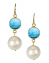 Liv Oliver 18k Gold Plated Turquoise & Pearl Drop Earrings In Blue