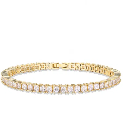 Liv Oliver 18k Gold Princess Cut Cz Eternity Tennis Bracelet In Silver