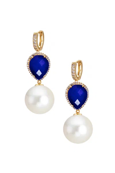 Liv Oliver 18k Gold Ruby Embelished Pearl Drop Earrings In Pink