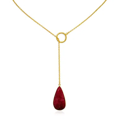 Liv Oliver 18k Gold Ruby Pear Drop Lariat Necklace In Red
