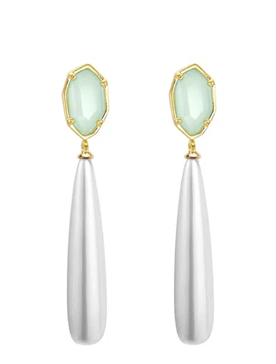 Liv Oliver 18k Gold Sea Green & Pearl Tear Drop Earrings
