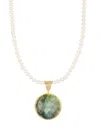 Liv Oliver 18k Gold Sea Green Chalcedony Disc Drop Necklace In Green