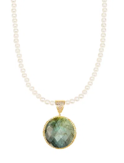 Liv Oliver 18k Gold Sea Green Chalcedony Disc Drop Necklace