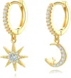 Liv Oliver 18k Gold Star & Moon Drop Earrings In Silver