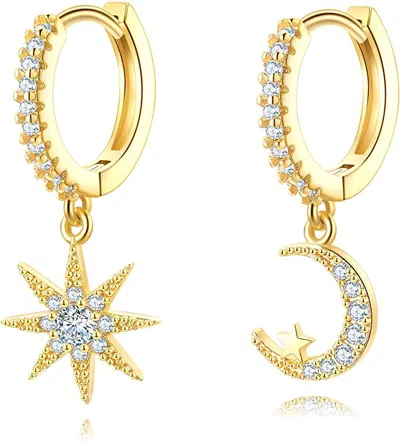 Liv Oliver 18k Gold Star & Moon Drop Earrings In Silver