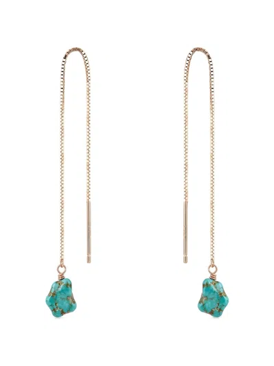 Liv Oliver 18k Gold Turquoise Drop Threader Earrings In Blue