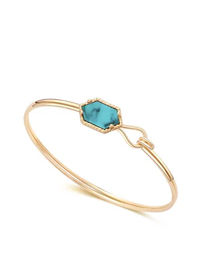Liv Oliver 18k Gold Turquoise Geometric Cuff Bangle In Blue