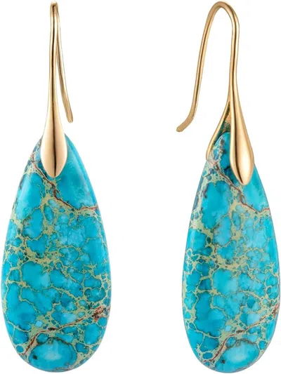 Liv Oliver 18k Gold Turquoise Pear Drop Earrings In Blue