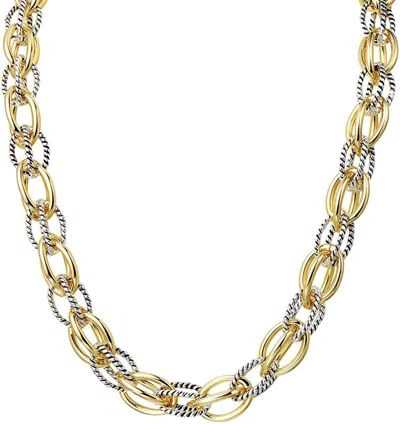 Liv Oliver 18k Gold Two Tone Textured Link Necklace