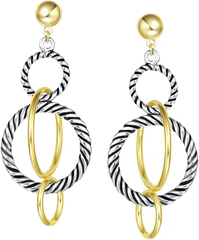 Liv Oliver 18k Gold Two Tone Textured Multi Ring Drop Earrings
