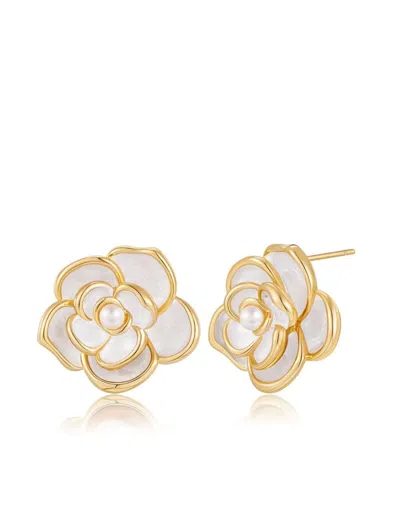 Liv Oliver 18k Gold White Pearl Post Earrings In Silver
