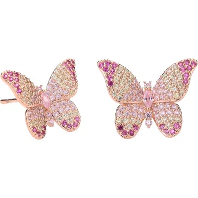 Liv Oliver 18k Multi Pink Embellished Butterfly Stud Earrings