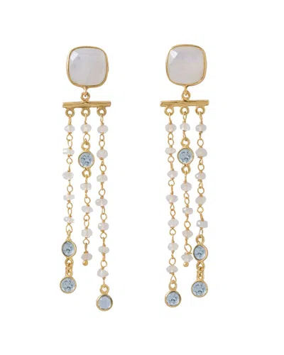 Liv Oliver 18k Over Silver 12.25 Ct. Tw. Gemstone Chandelier Earrings In Blue