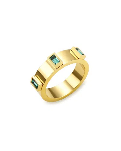 Liv Oliver 18k Plated 0.70 Ct. Tw. Green Quartz Emerald Cut Band Ring In Gold