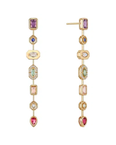 Liv Oliver 18k Plated 10.95 Ct. Tw. Quartz Earrings In Multi