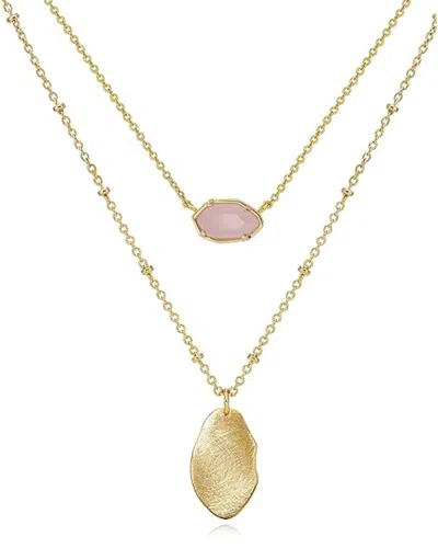 Liv Oliver 18k Plated 12.50 Ct. Tw. Pink Quartz Necklace In Metallic