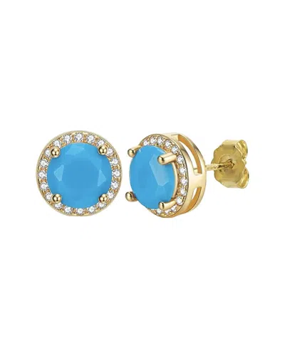 Liv Oliver 18k Plated 12.75 Ct. Tw. Turquoise Halo Studs In Blue